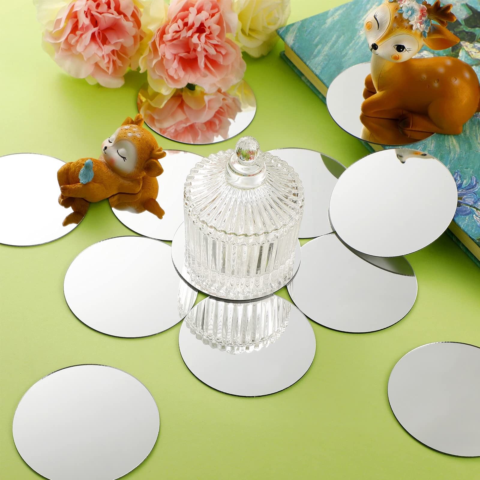 25 PCS Small Round Mirrors For Crafts Adhesive Tiles Centerpieces DIY 5 Inch