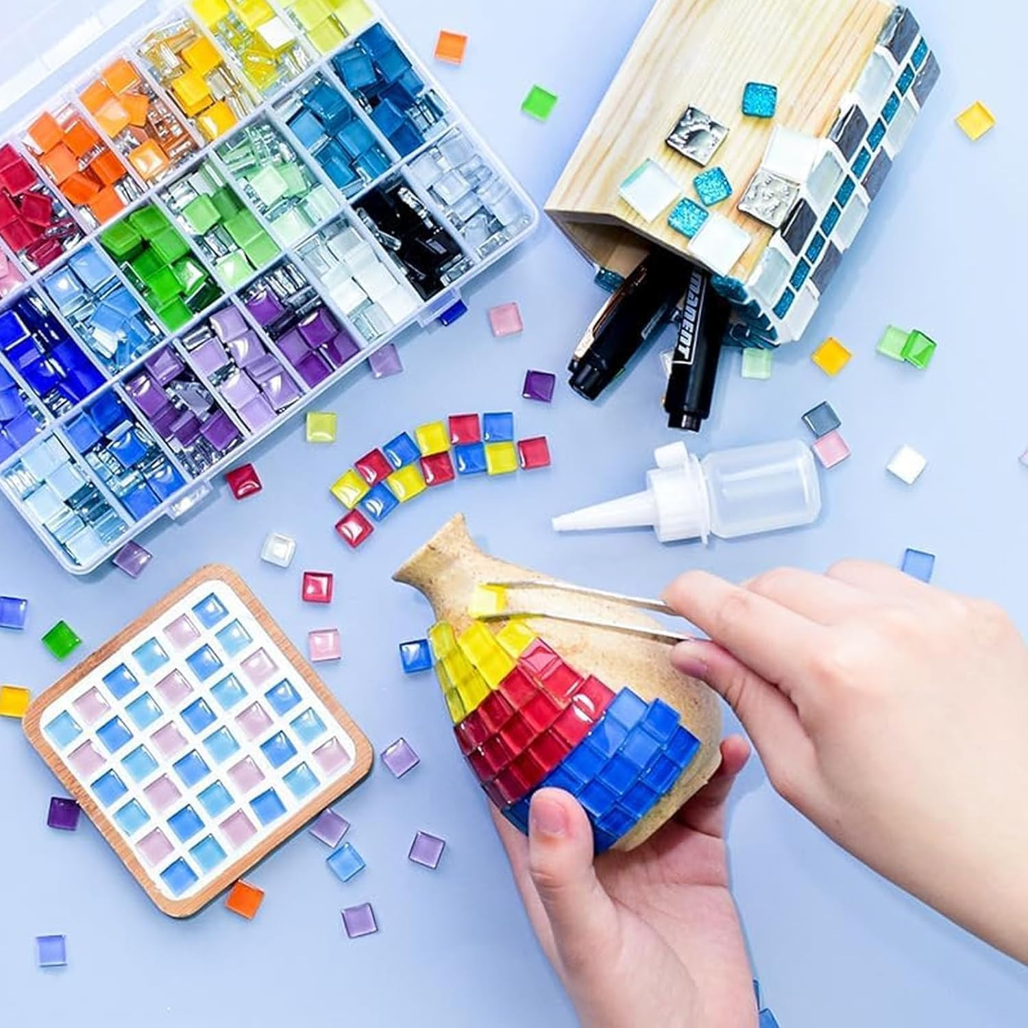DIY Mosaic Tiles for Crafts, Colorful Glass Mosaic Kits for Adults, 350 Pcs