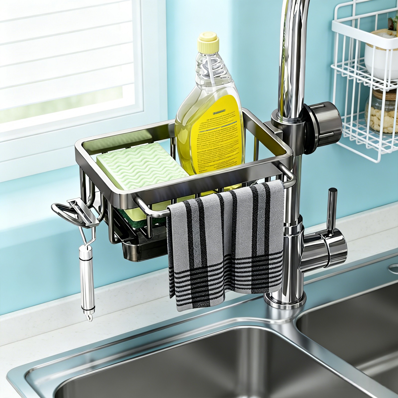10.24×5.24in Sink Organizer Rack, Detachable Hanging Faucet Drain Rack