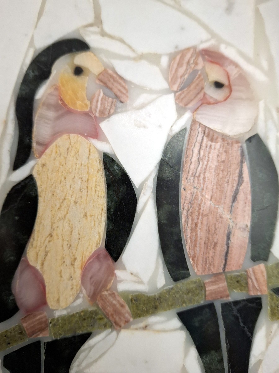 Marble Mosaic 2 Parrots Gossiping 5-11/16″ x 1/2″ x 7-11/16″