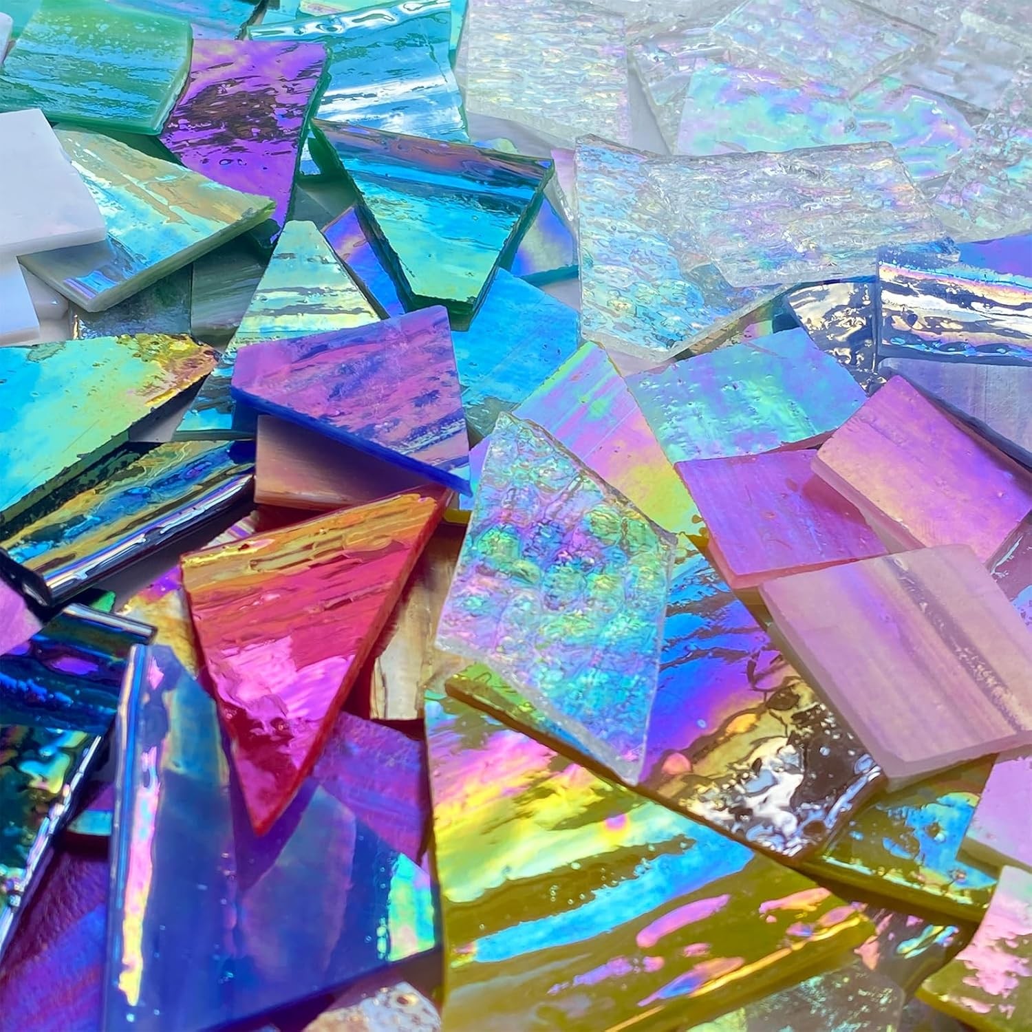 ILLUCKAI 2.2lb Iridescent Stained Glass Sheets, Irregular Mosaic