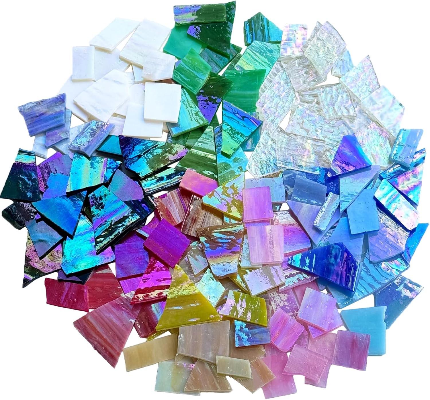 ILLUCKAI 2.2lb Iridescent Stained Glass Sheets, Irregular Mosaic