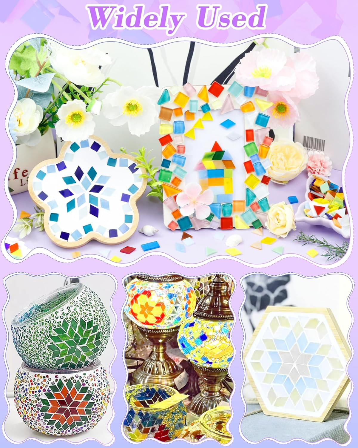 260G Glass Mosaic Tiles for Crafts – 300 Pieces Tiny Mosaic Tile Kit, Irregular