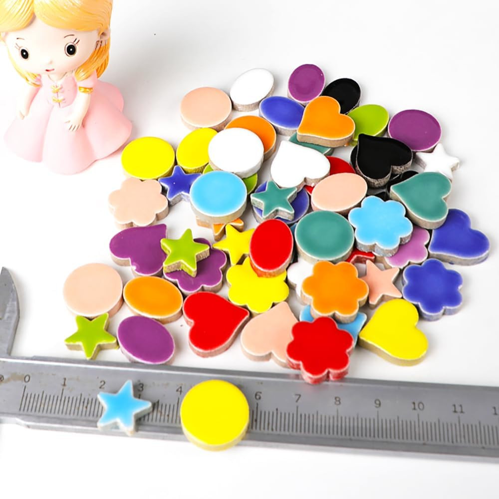 170G Ceramic Mosaic Tiles Pieces, Heart Star Oval round Flower Shape Mosaics for