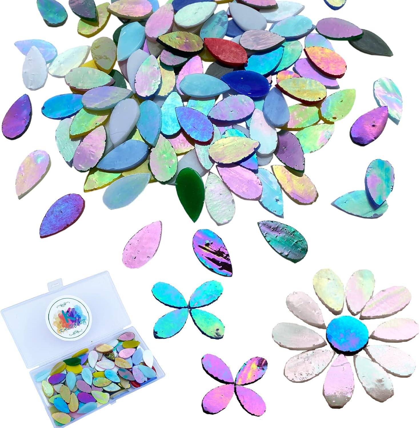 120 Pcs Iridescent Mixed Colors Petals Mosaic Tiles for Crafts, Hand Cut Stained