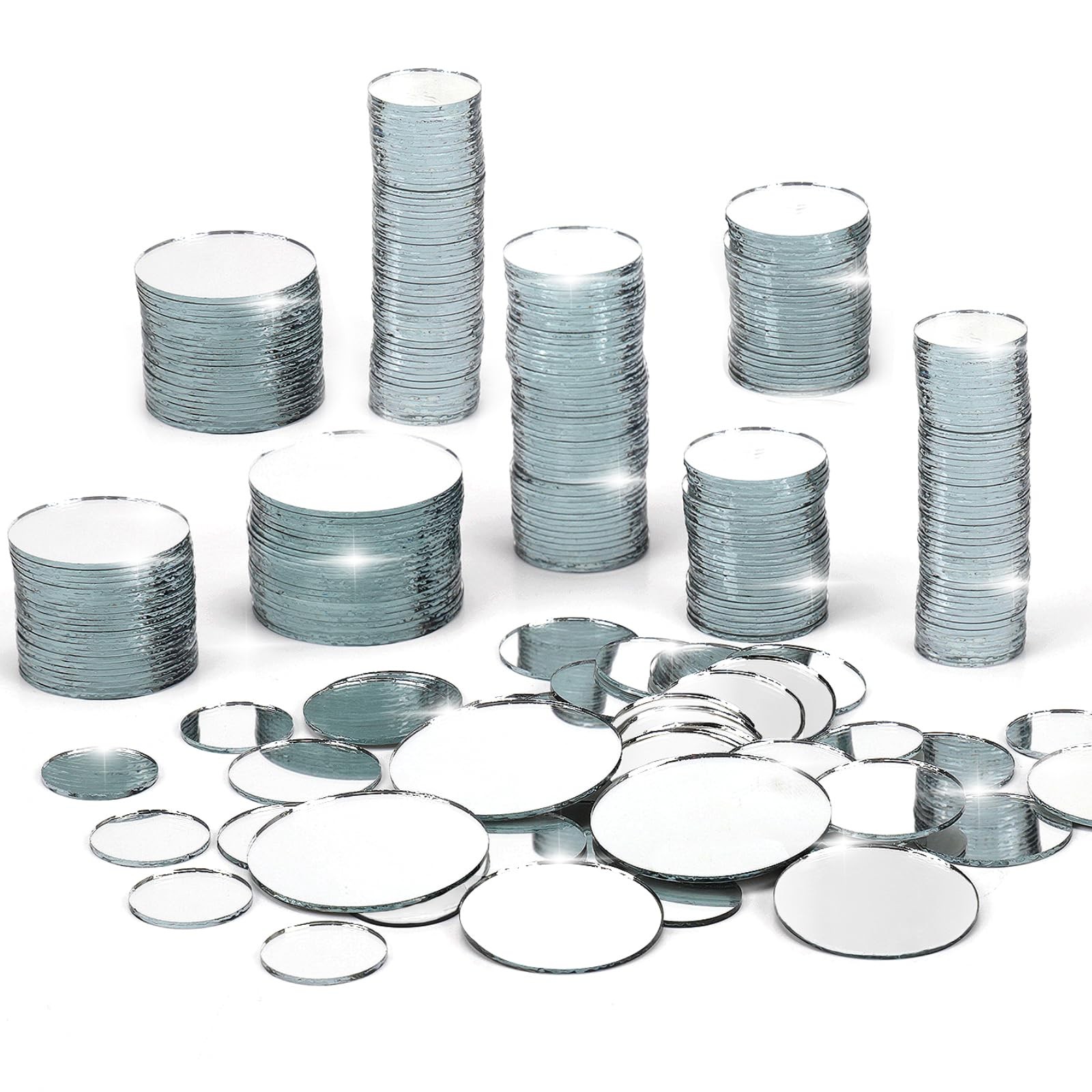 250 Pc Mini Round Glass Mirror Tiles for Crafts, 0.75″ to 1.5″, Polished, DIY Mo