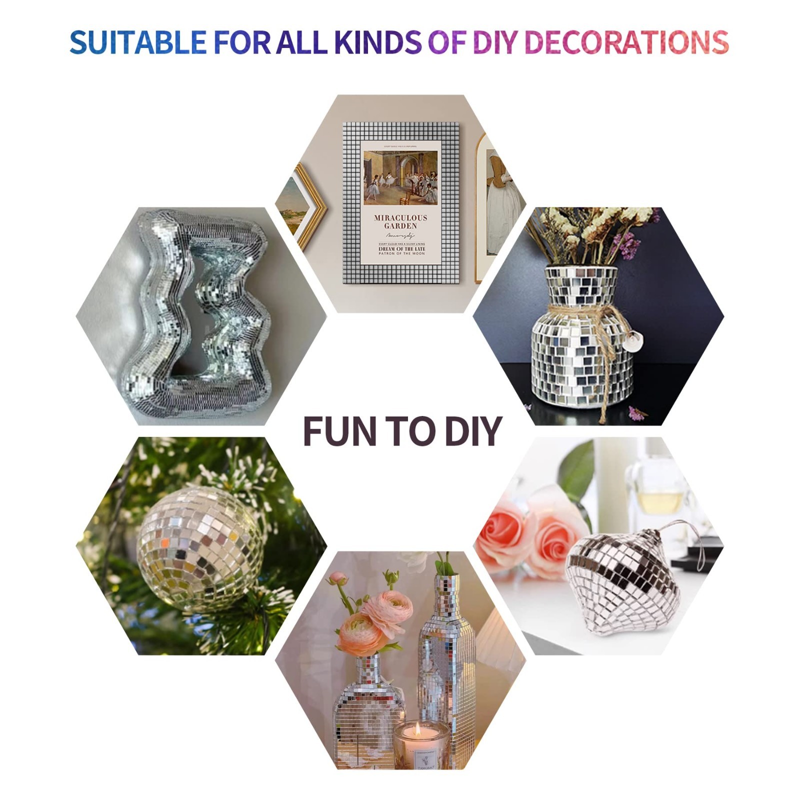 4500 PCS Self-Adhesive Silver Disco Ball Mirror Tiles | 10×10 mm Square Stickers