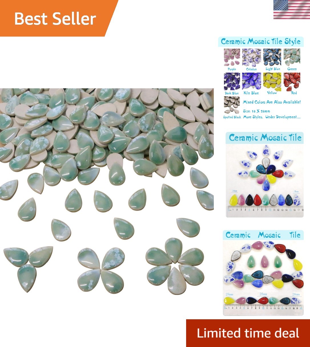 Elegant 60-Piece Art Deco Raindrop Mosaic Tiles for Creative Crafting Projects