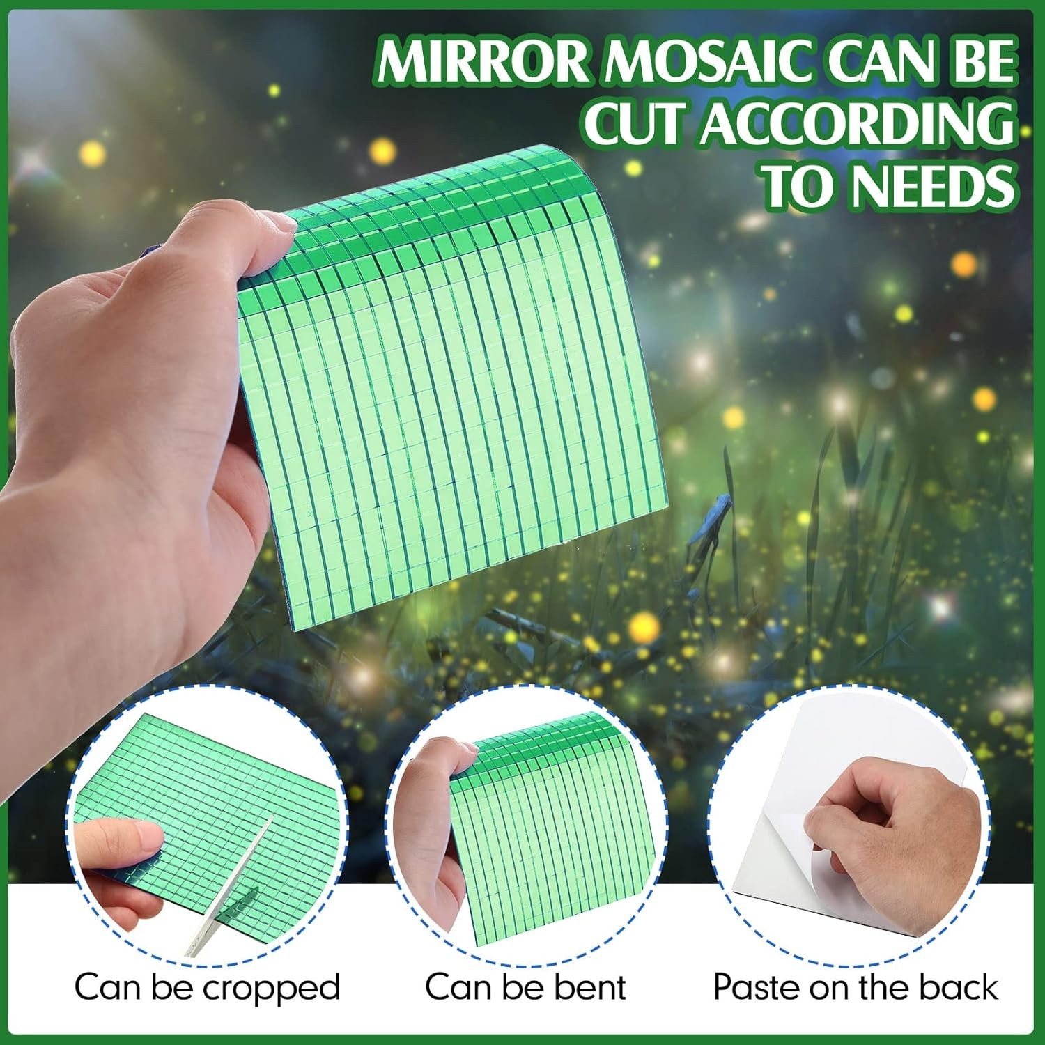 Glass Mosaic Mirror Tiles – 7200 Self-Adhesive Green Squares for Elegant Crafts