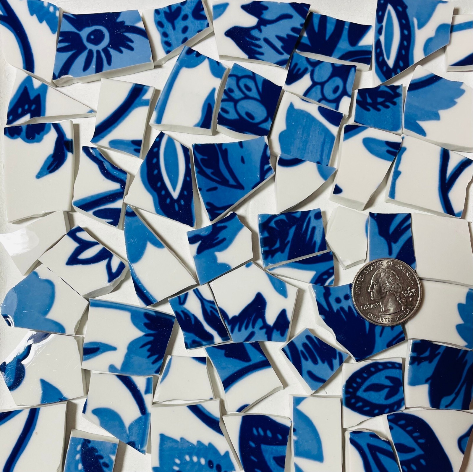 Mosaic Tile Broken China Art and Craft Supply – Blue & White Floral E750