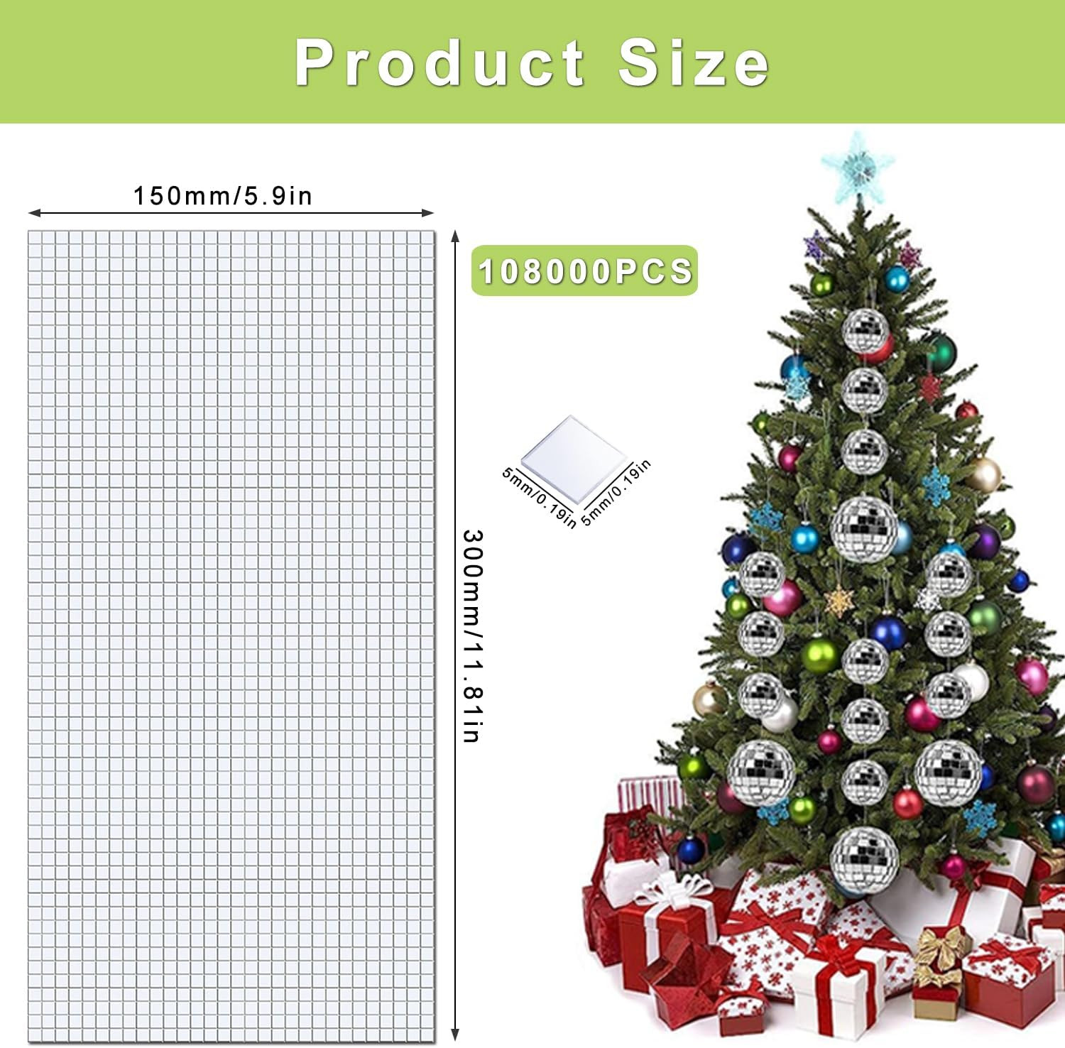 10800 Pcs Self Adhesive Mosaic Tiles, 5 X 5 Mm Square Disco Ball Mirror Tiles S