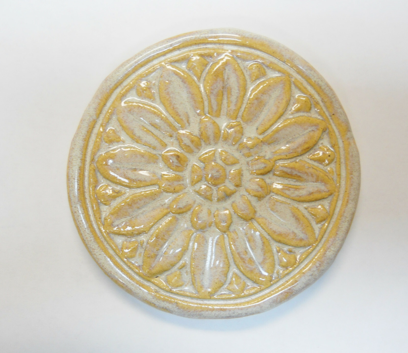 Mosaic Tiles FLORAL MEDALLION TILES Handmade Ceramic White Beige 3″ Set of 4