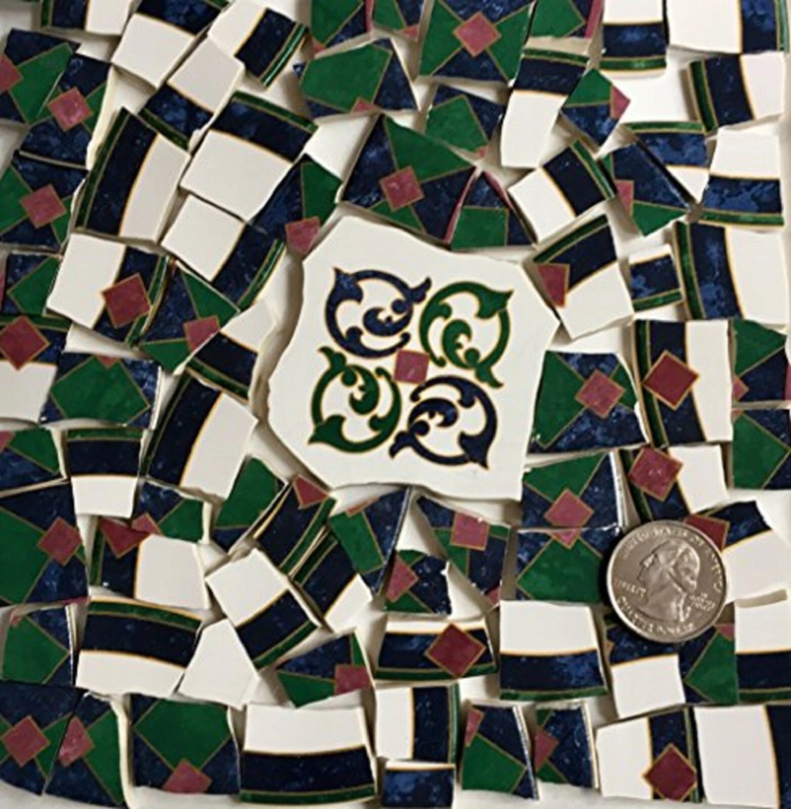 Broken China Mosaic Tile Arts and Craft Supplies – Blue & Green Tiles T727
