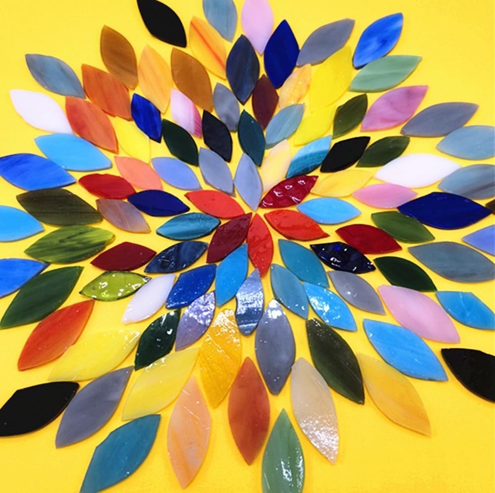 100 Assorted Glass Petal Mosaic Tiles for Colorful Home Décor Creations