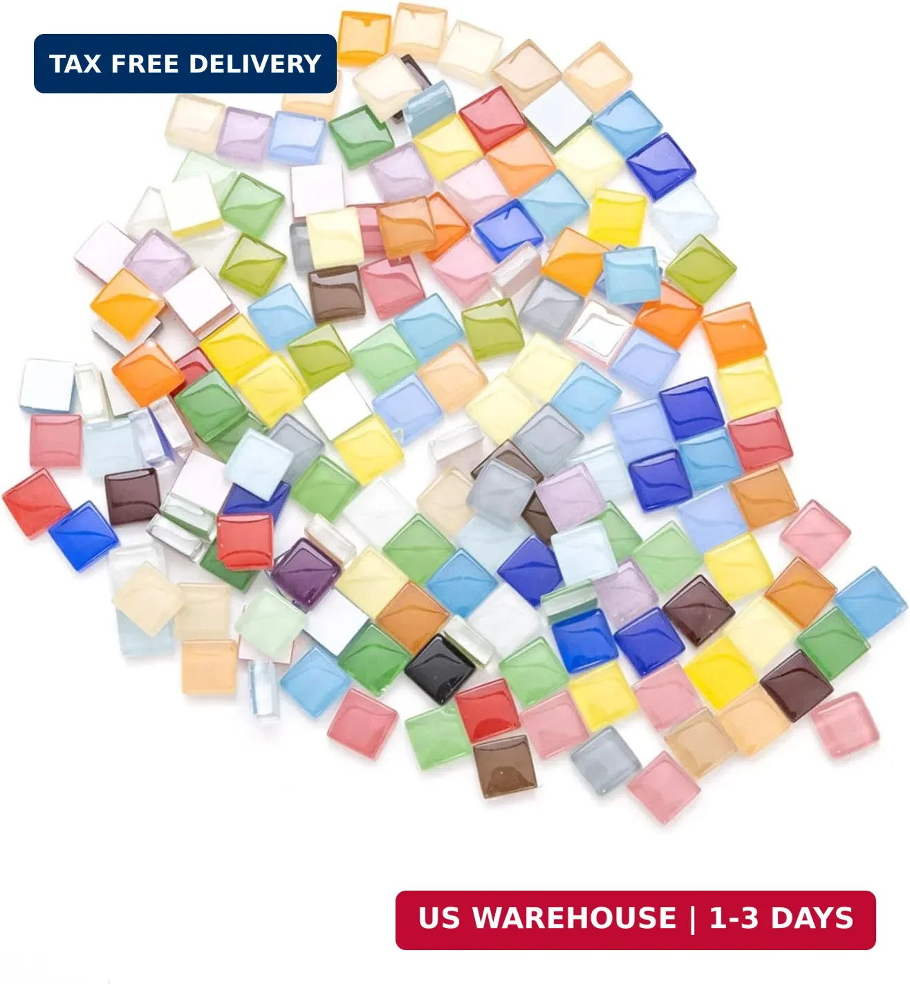 1.1LB (600pcs) Glass Mosaic Tiles,10mm Colorful Square Mosaic Glass Pieces | for