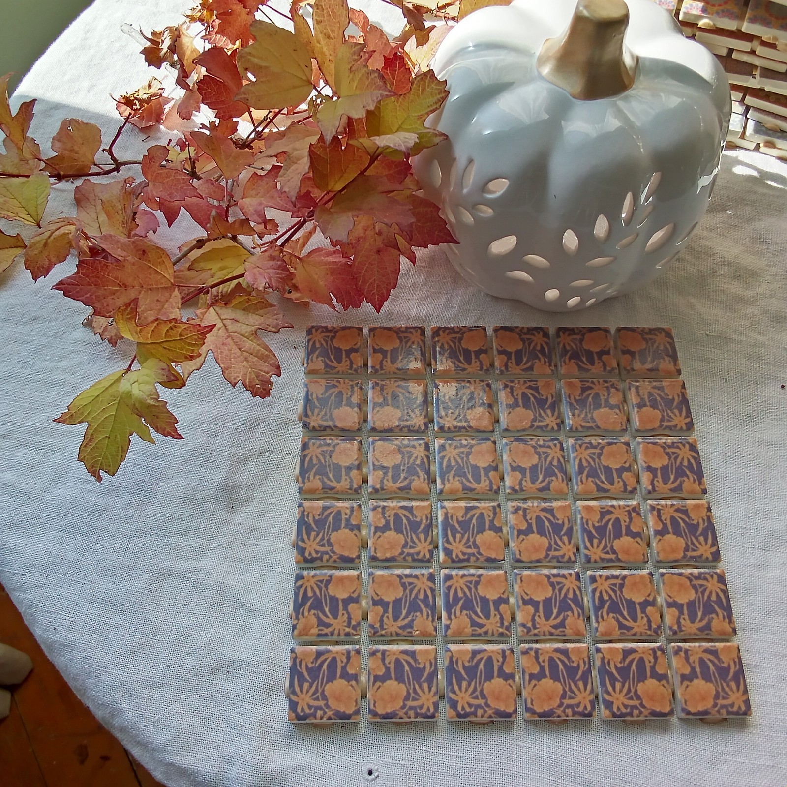 Mosaic Tile – 36/1 Inch Square Pieces-Craft- rust/blue