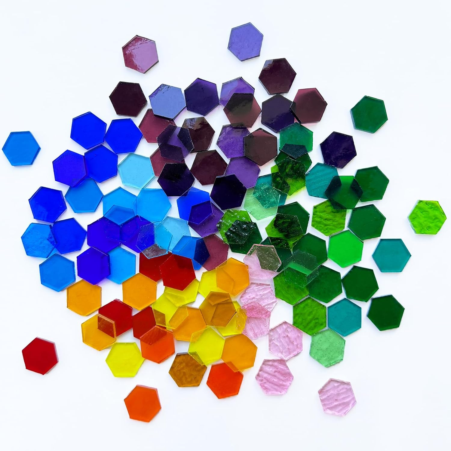 100 Pieces Hexagon Glass Mosaic Tiles for Crafts, Transparent Stained Glass