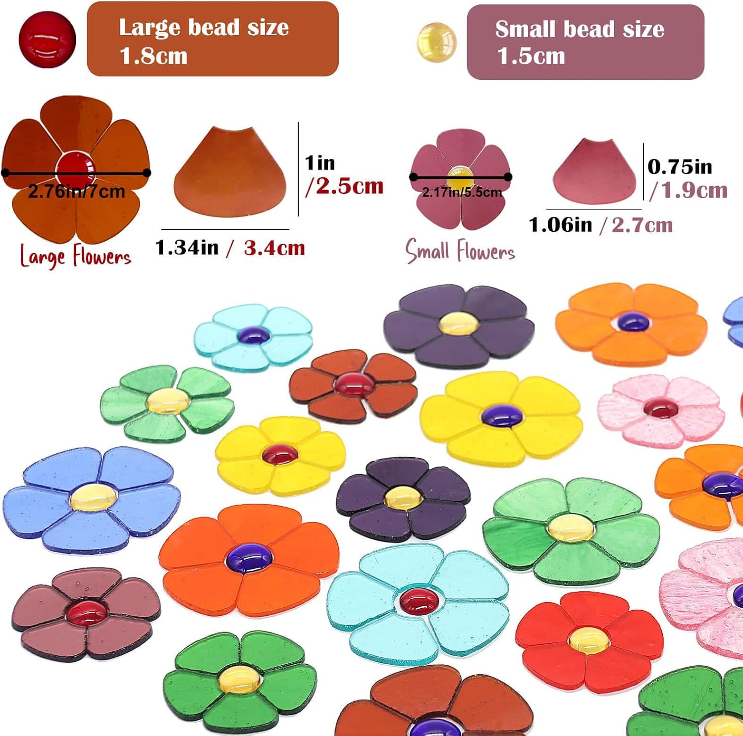 24 Precut Stained Glass Flower Mosaic Tiles, Transparent Mix | 120 Petal Pieces