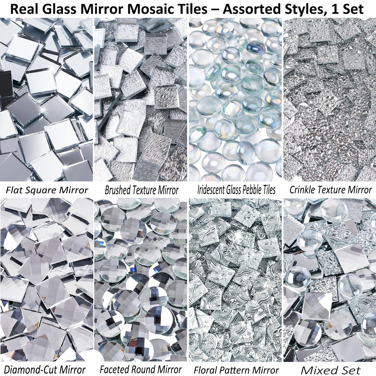 CHICSHIS 500g Glass Mirror Tiles for DIY, Assorted Textured Tiles for Stained…