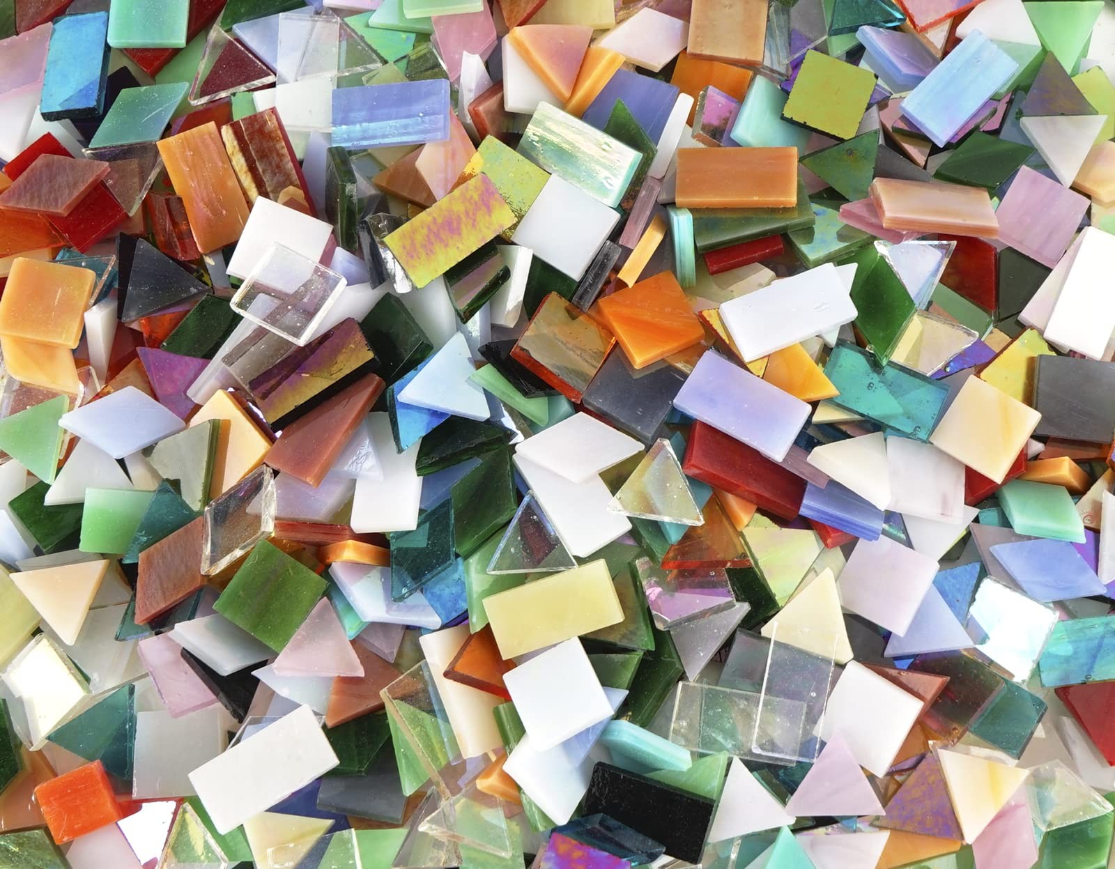 Iridescent Glass Mosaic Tiles Bulk, 4Shapes 700 Pieces Sparkle Iridized Stain…