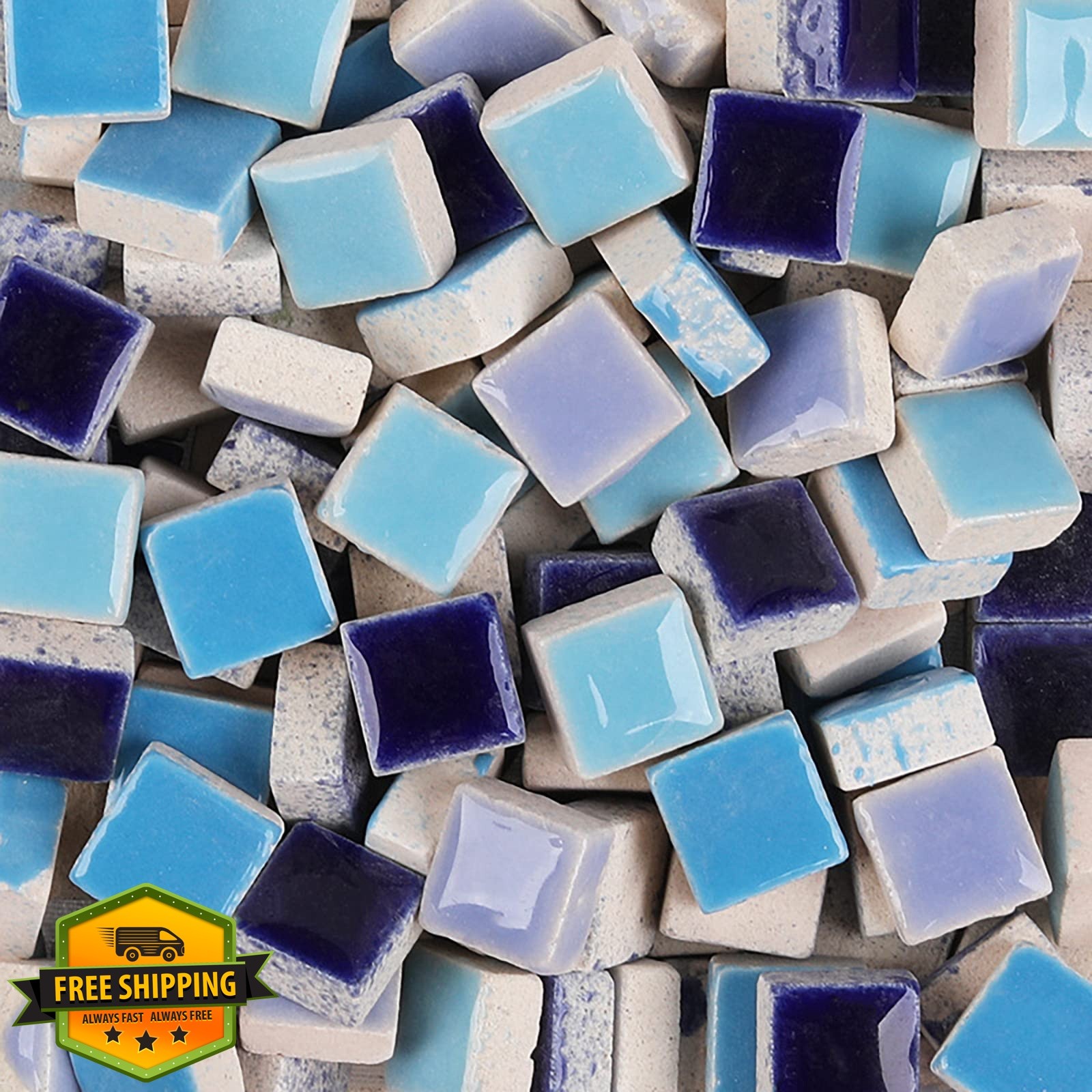 PINUOandKE 200pc Ceramic Mosaic Tiles Blue Mix 200g