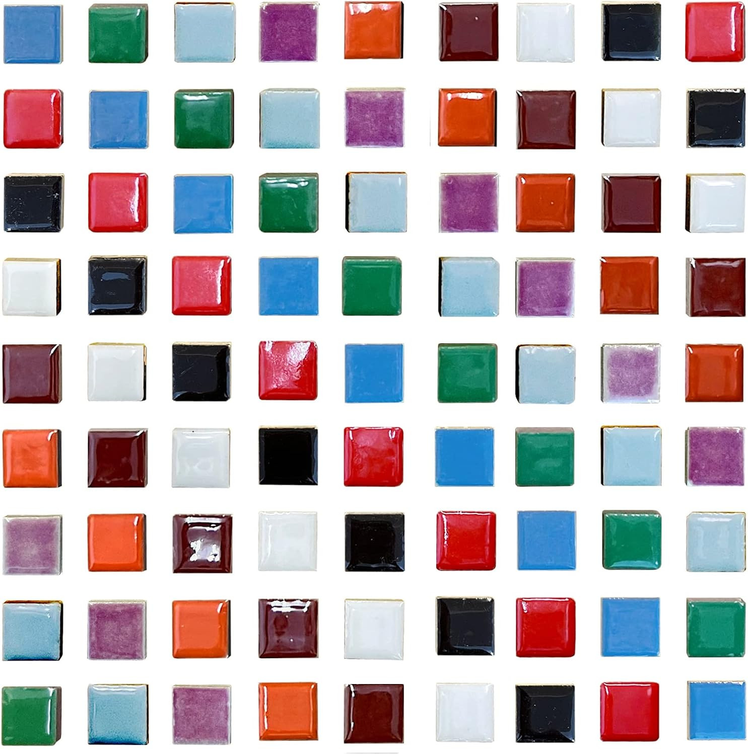 100 Pieces Ceramic Mosaic Tiles, 3/5″ Square Shapes, Stained Colors, Ceramic