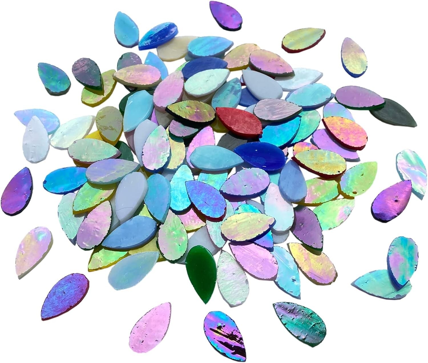 120 Pcs Iridescent Mixed Colors Petals Mosaic Tiles Crafts Tiffany Glass Flower