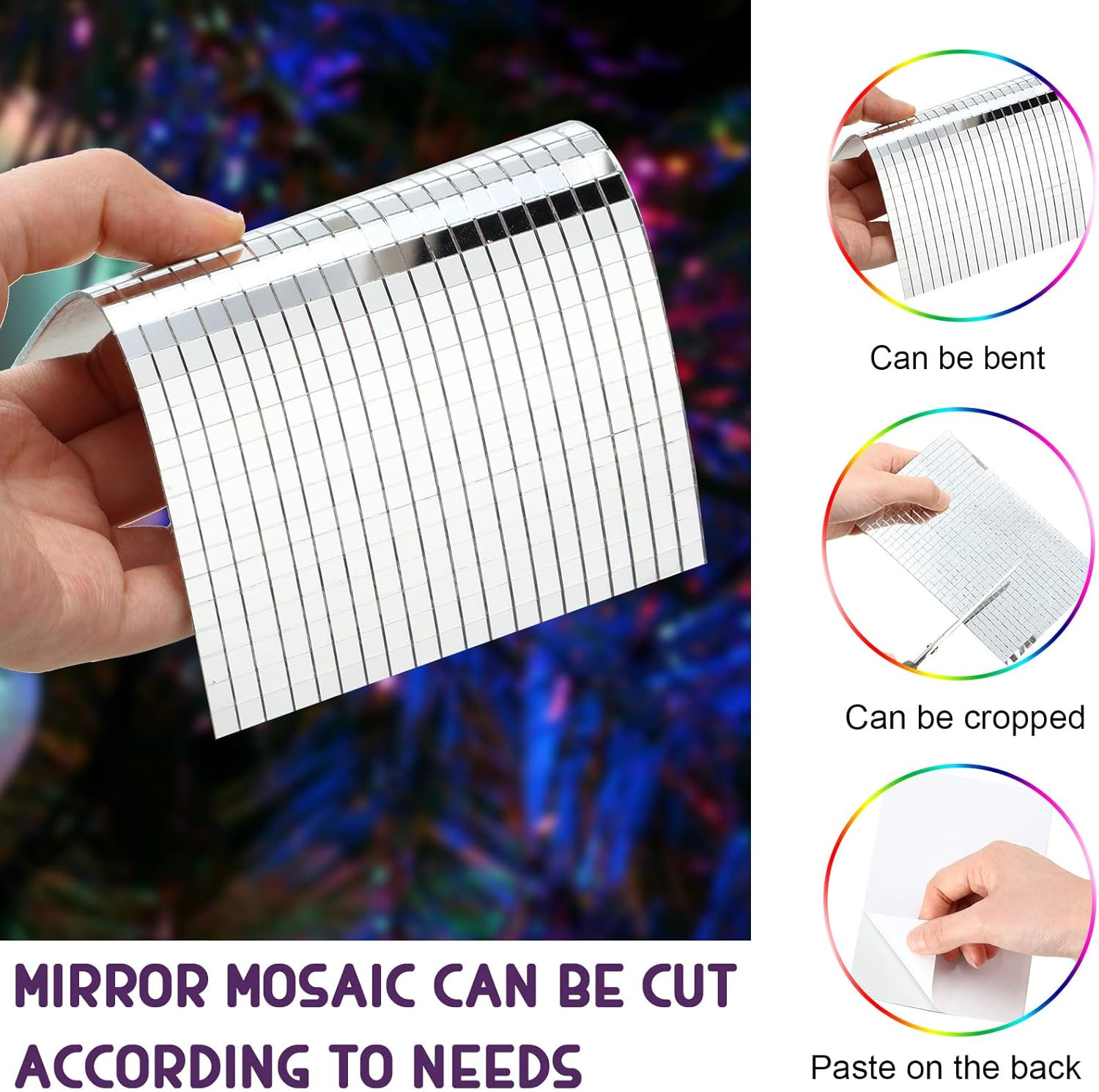 Self-Adhesive Disco Mirror Tiles Mosaic Tiles for DIY Craft Projects, 5 X 5 Mm(S