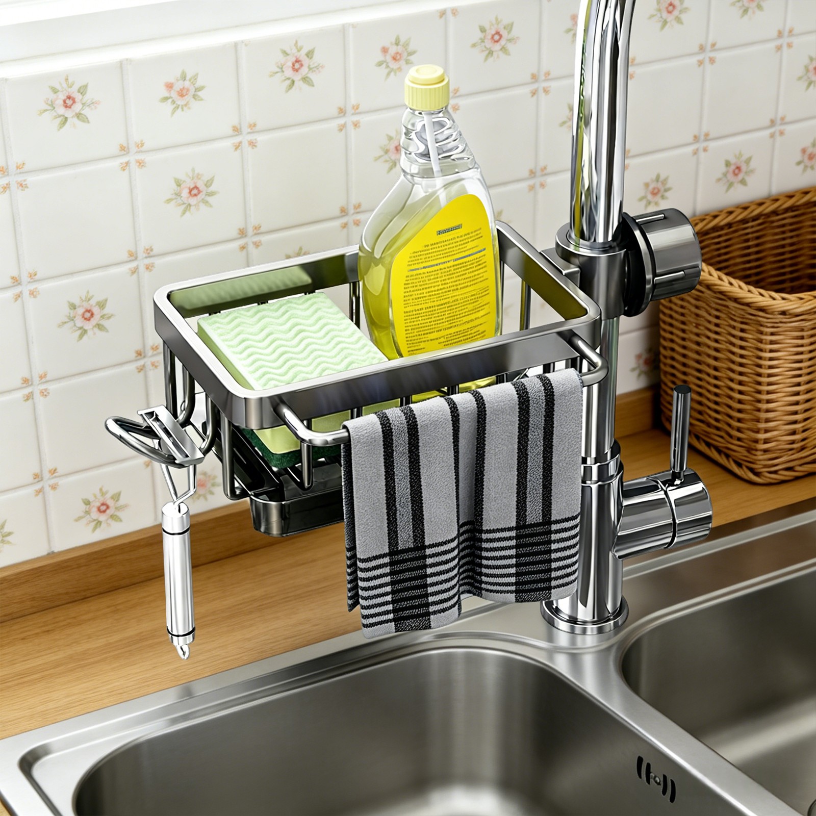 10.24×5.24in Sink Organizer Rack, Detachable Hanging Faucet Drain Rack