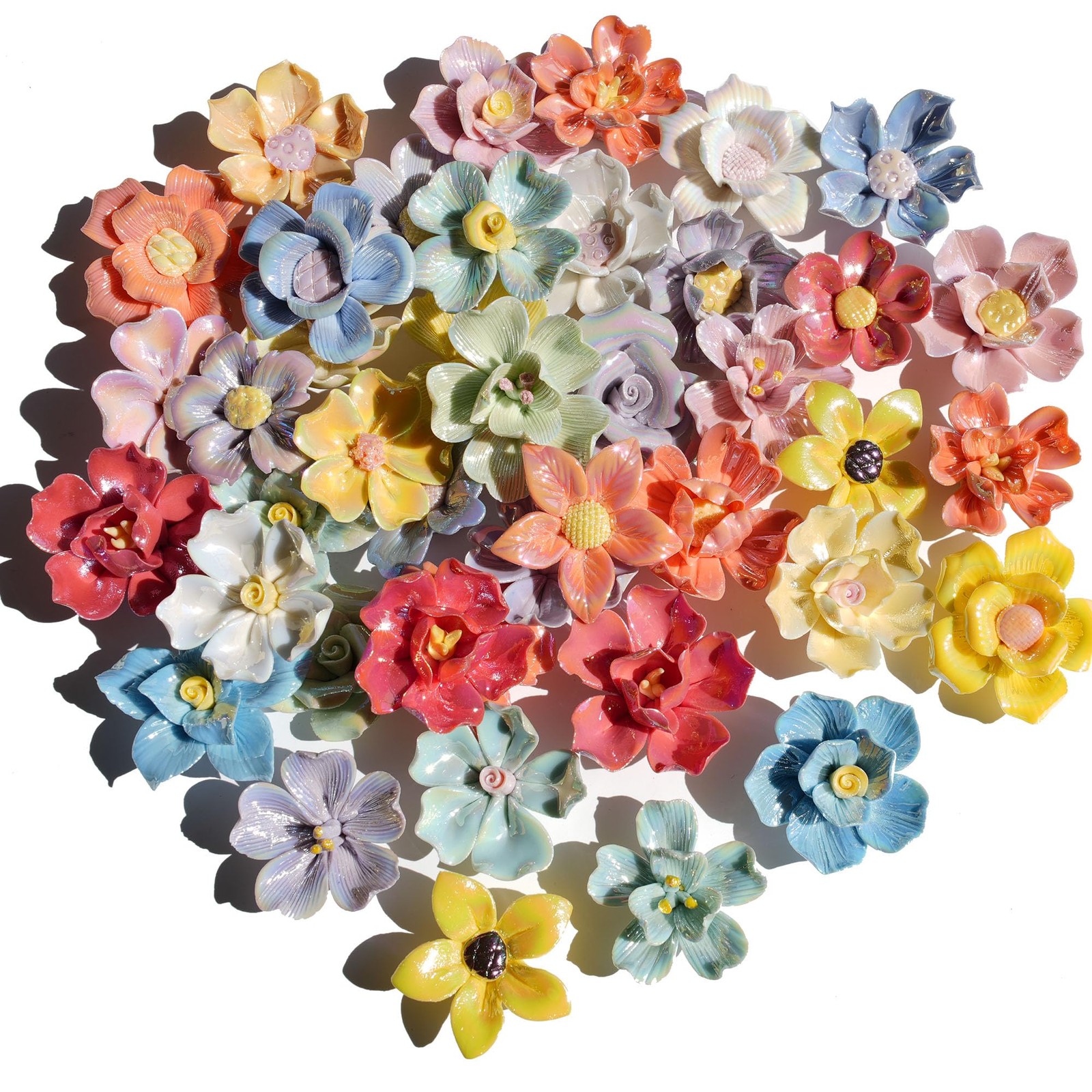 30 Pieces 3D Ceramic Mosaic Flowers for DIY Crafts and Home Decor