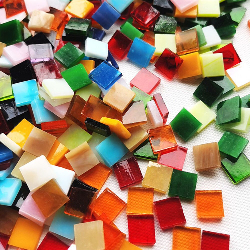 US 1100Pack Mosaic Tile Crafts Textured Stained Glass Decorations Assorted Color