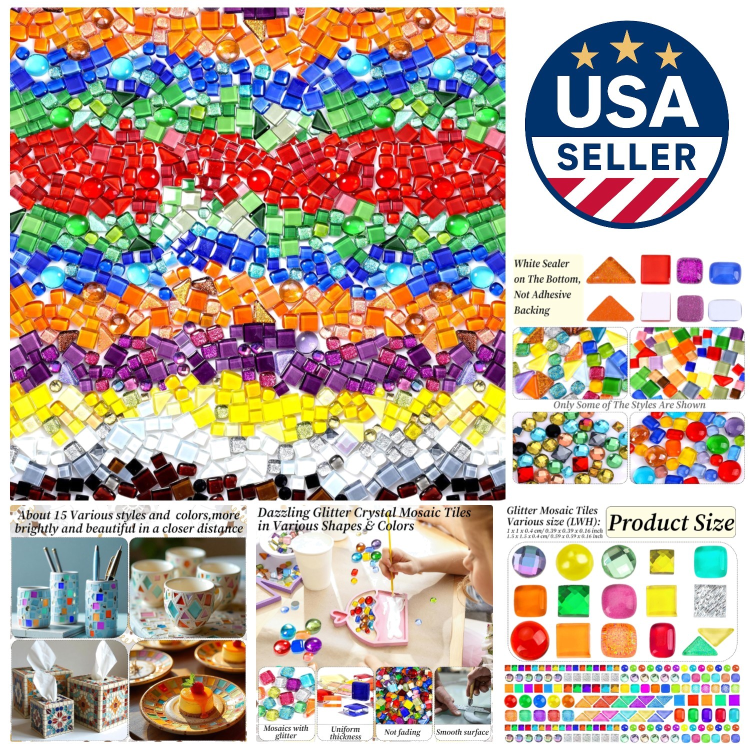 2.2lb Assorted Color Glass Mosaic Tiles – 1000 Pcs Irregular Cut for Home Decor