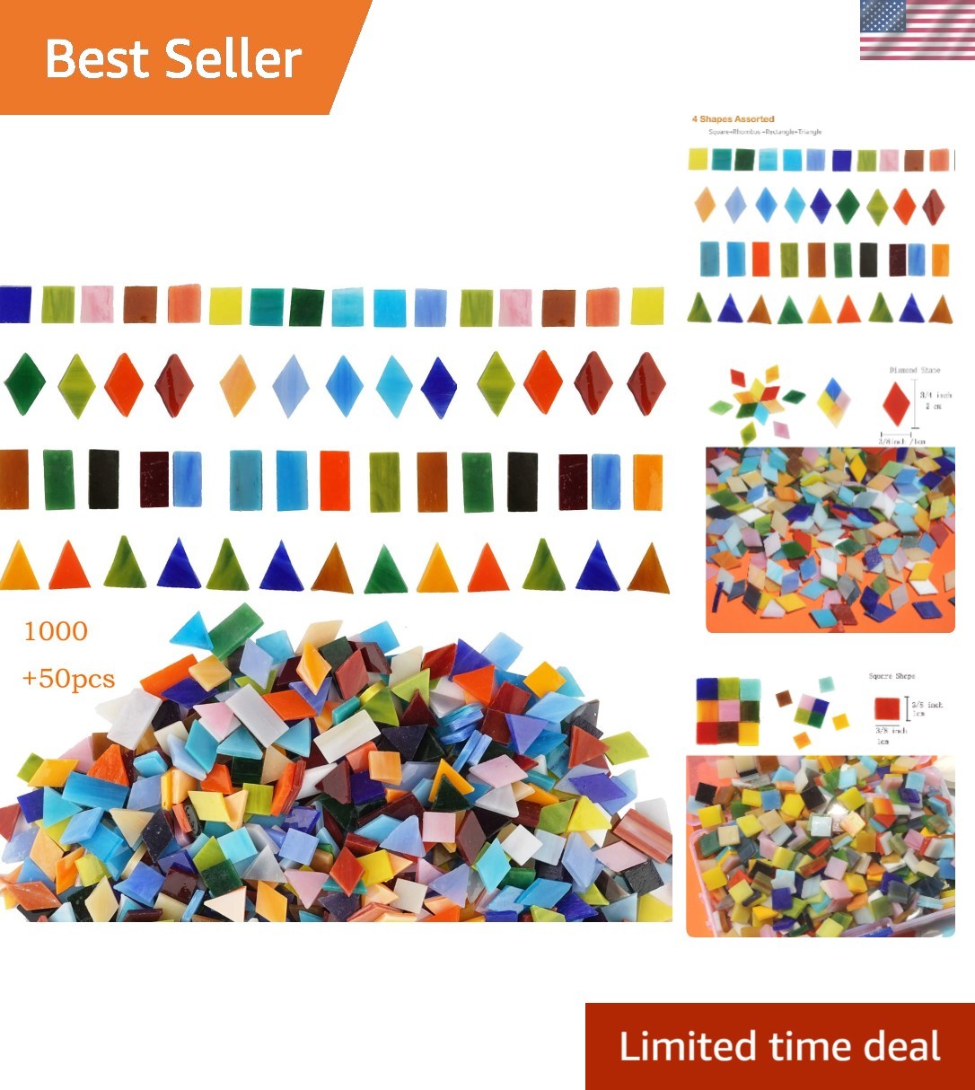 1050 Pieces Art Deco Glass Mosaic Tiles in Mixed Shapes – Crafting Essentials