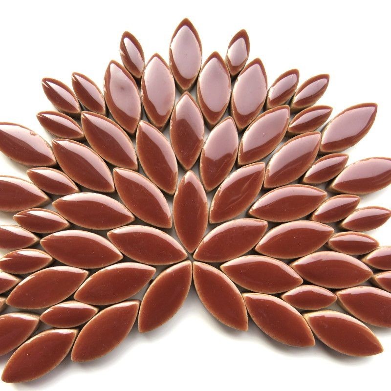Brown Petal Shaped Ceramic Mosaic Tile Pieces – 25 tiles – 2 Sizes