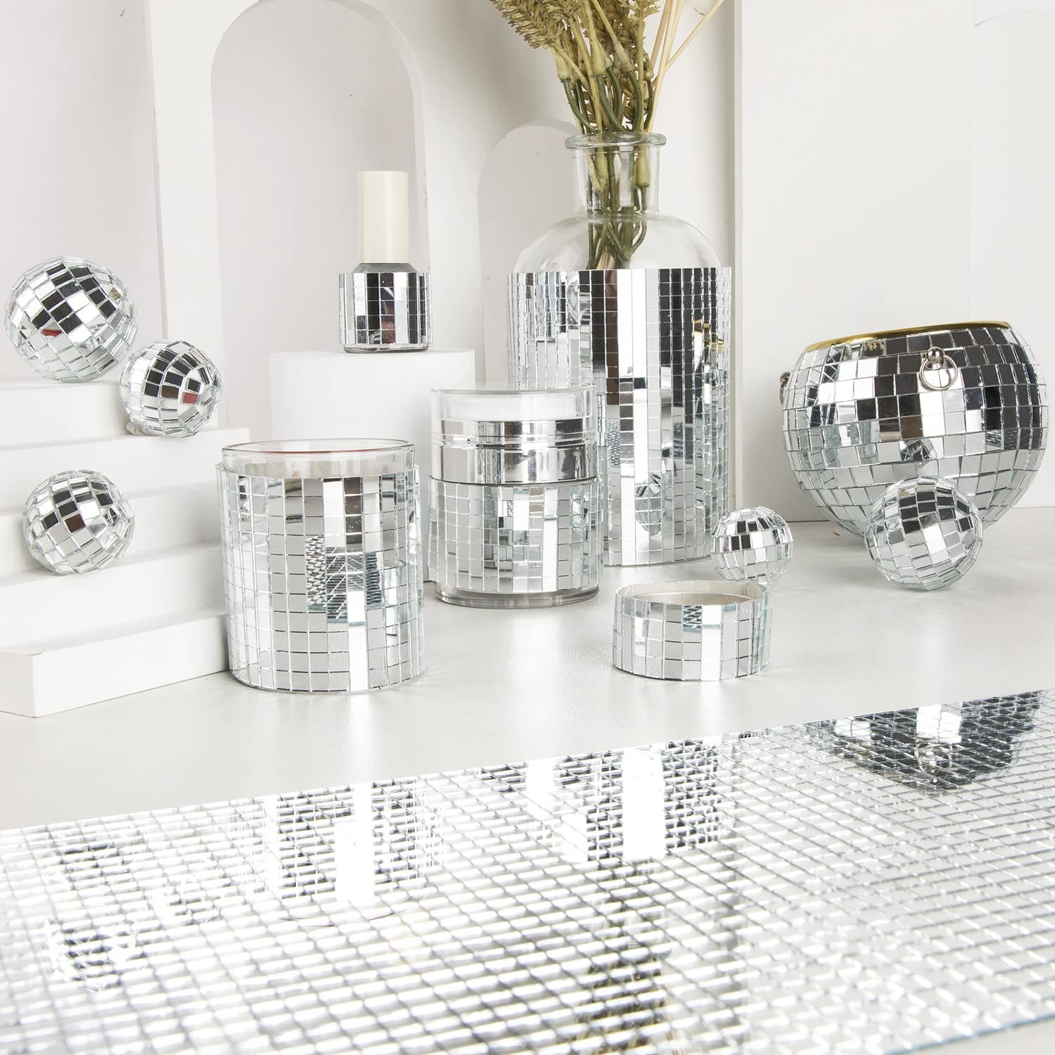 5400Pcs Mirror Mosaic Tiles, 5 X 5Mm Self-Adhesive Disco Tiles, Square Mirror
