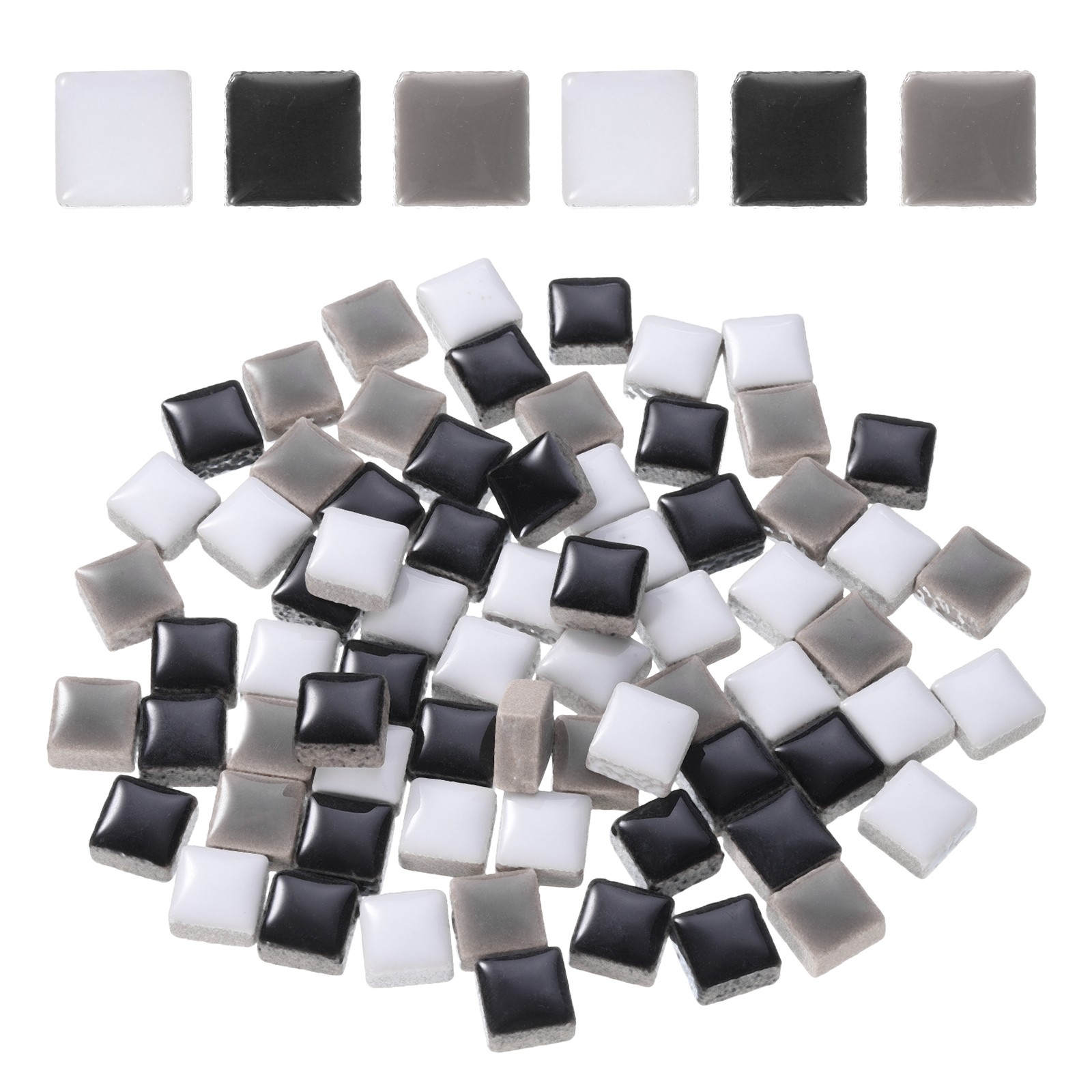 205pcs Square Ceramic Mosaic Tiles, Bulk Stained Mosaic Tiles(200g, Black White)