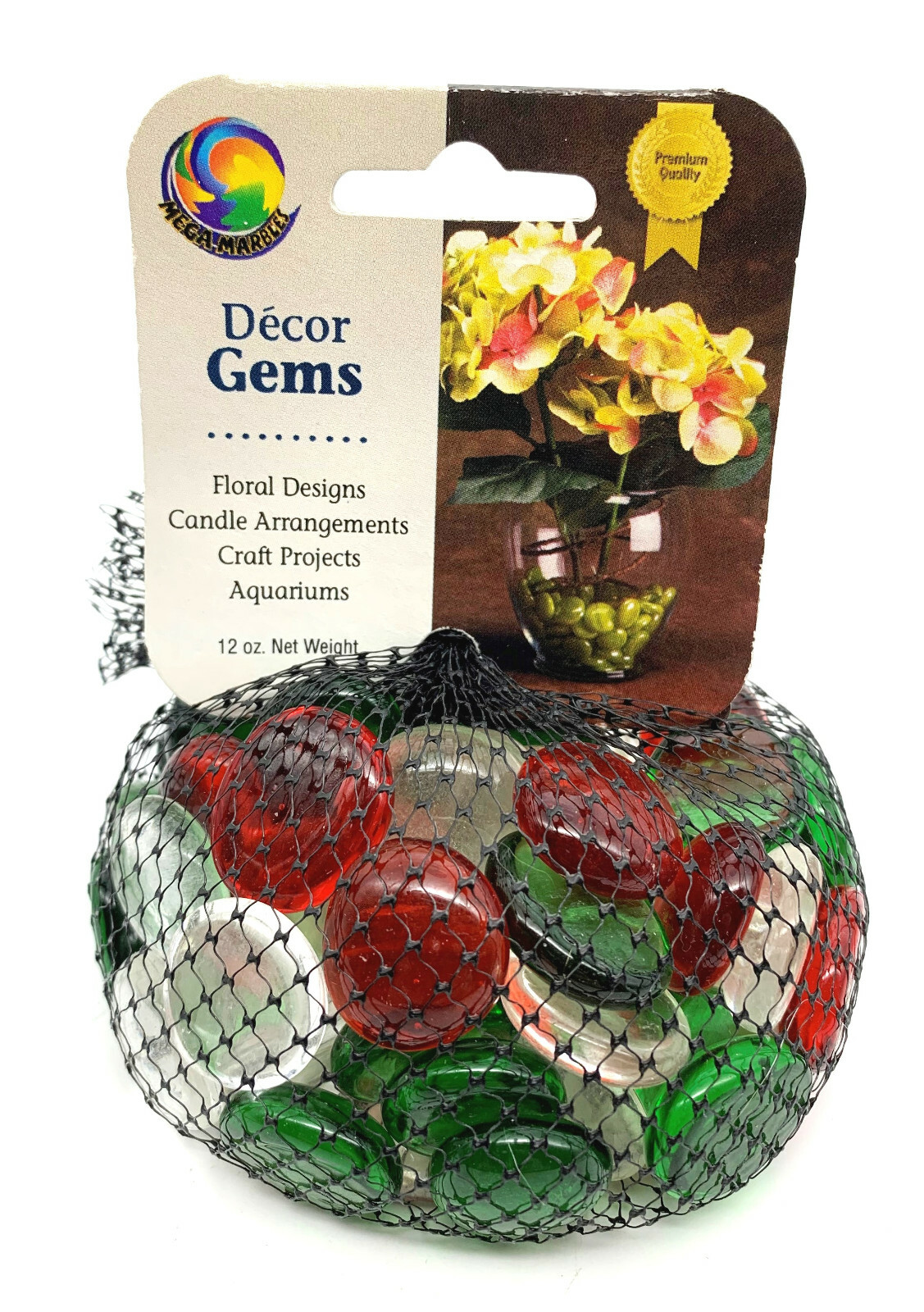 3/4″ Holiday Red Green Clear Round Transparent Flat Glass Gems Mega Marble Vacor
