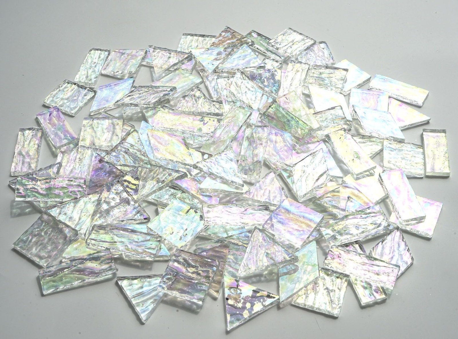 Iridescent Textured Cathedral Glass Mosaic Tiles, 200g Transparent Stained Gl…