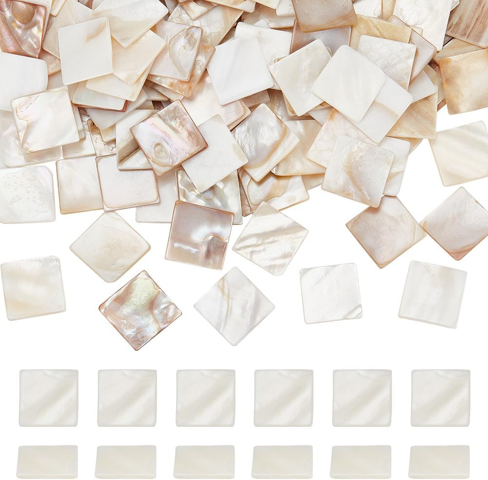 150Pcs Mother of Pearl Mosaic Tiles Bulk Natural Shell Mosaic Flat Square Tiles