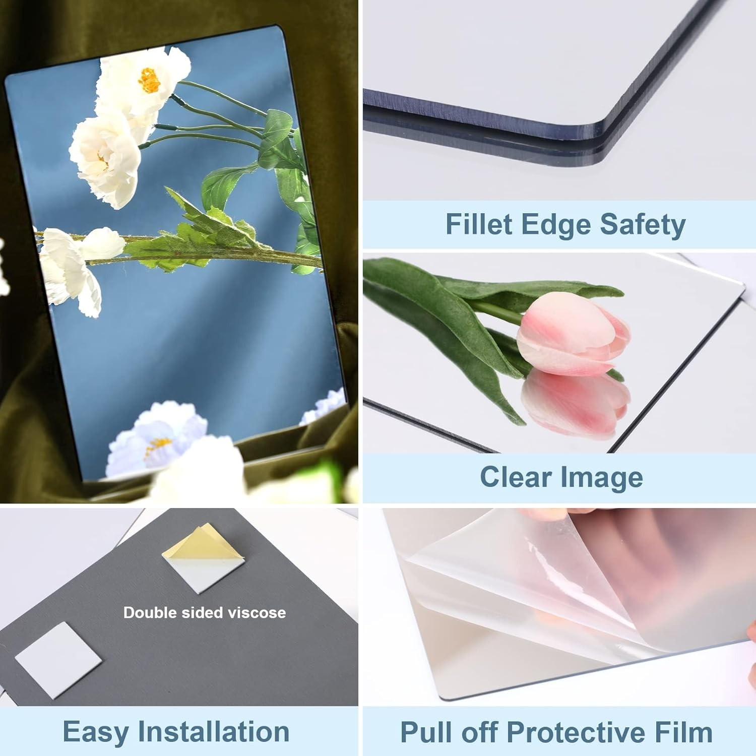 Reflective 4 Pack Acrylic Mirror Stickers – Minimalist Wall Decor, 2MM Thick
