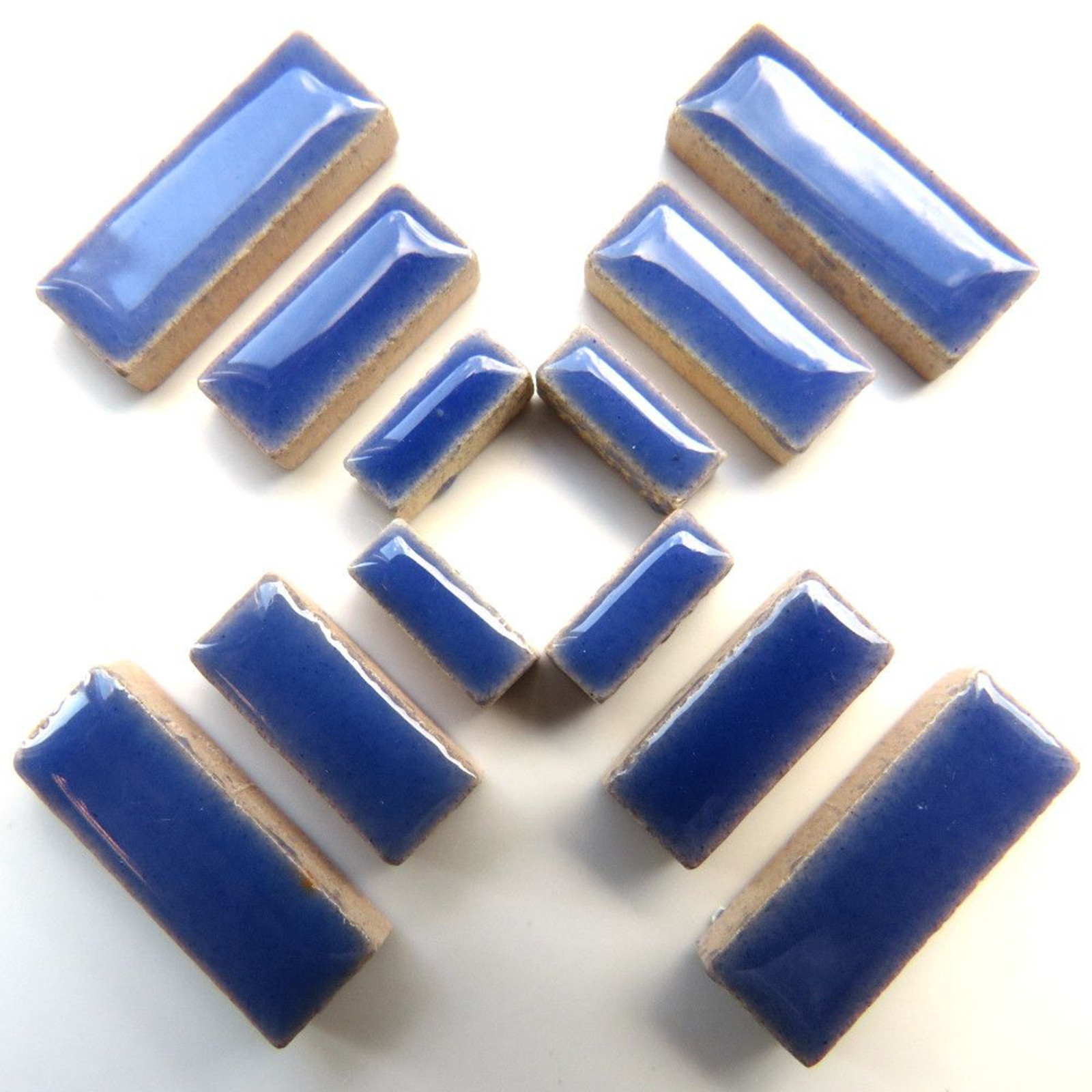 Medium Blue Ceramic Rectangles Mosaic Tile Pieces – 50 Tiles – Mixed Sizes