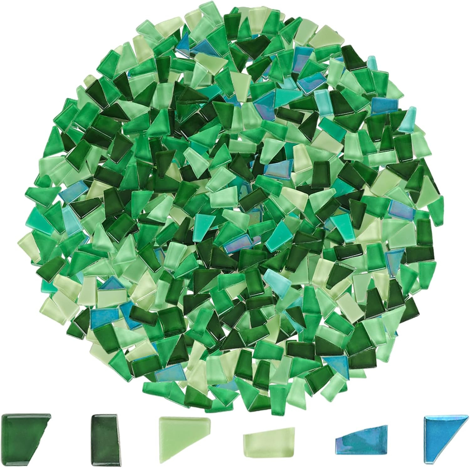 1.1 Lb Glass Mosaic Tiles Mixed Green Irregular Crystal Tile Pieces for Crafts B