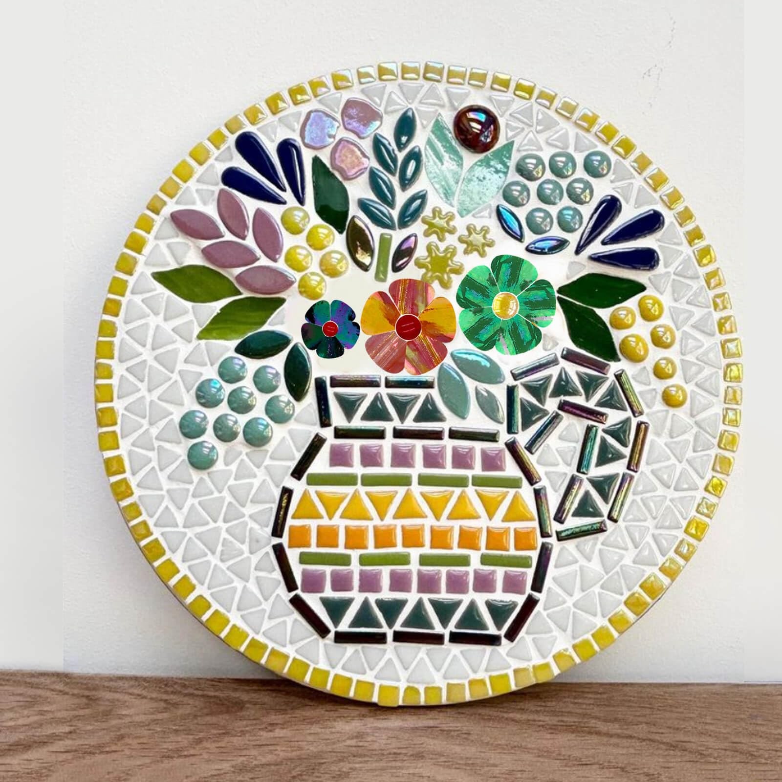 24 Pcs Stained Glass Flower Mosaic Tiles – 12 Iridescent Colors, Large & Smal…