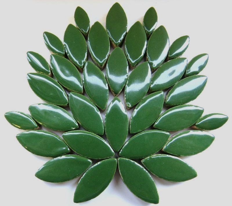 25 tiles Dark Green Pesto Petal Shaped Ceramic Mosaic Tile Pieces – 2 Sizes