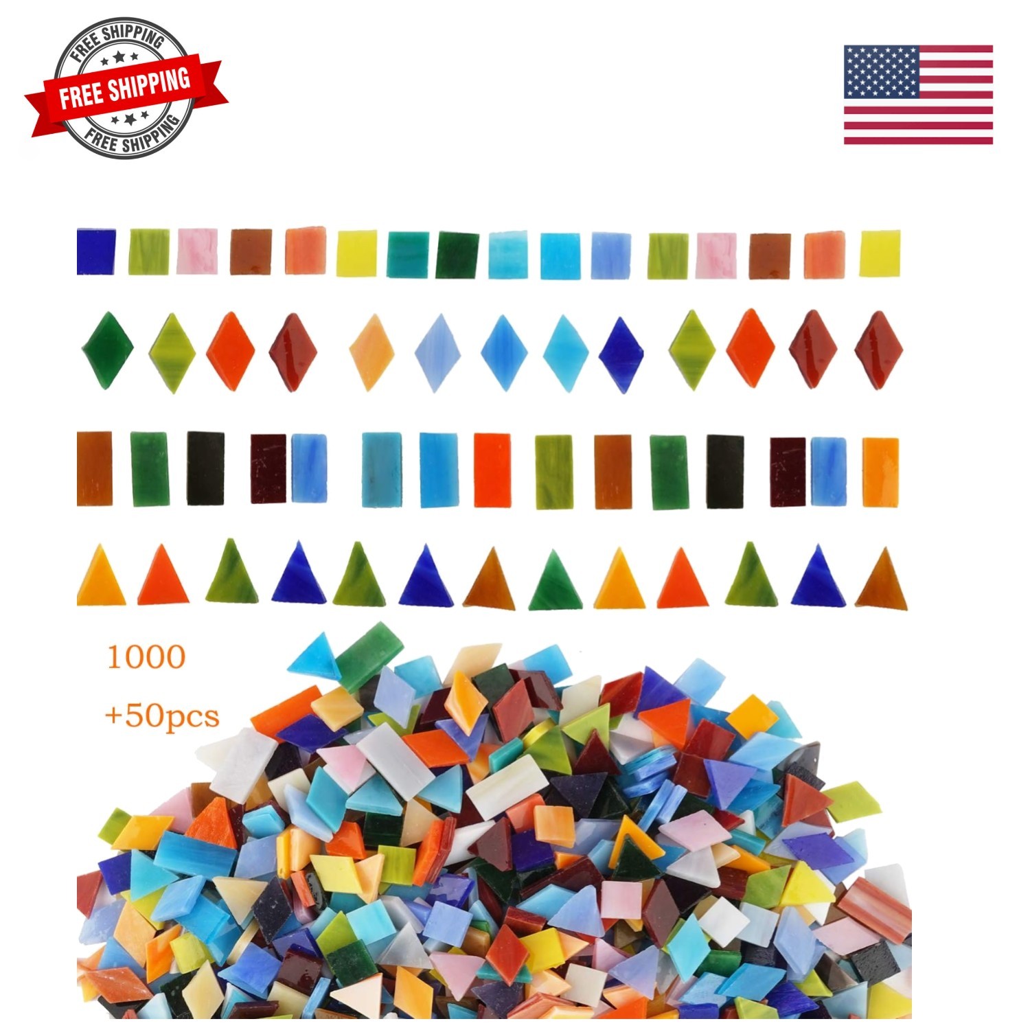 1050 Pieces Mixed Shapes Glass Mosaic Tiles for Crafts, Colorful Stained Glas…