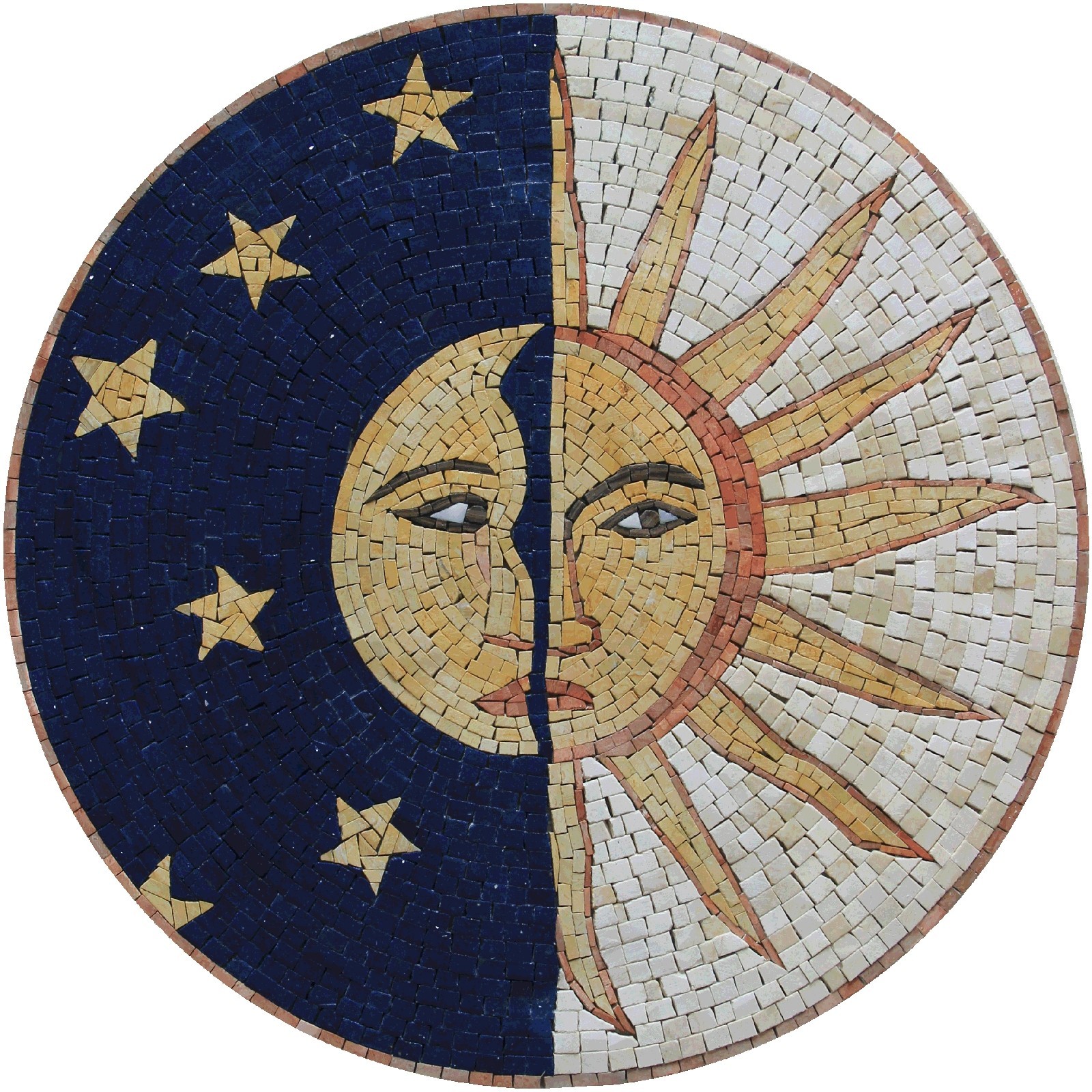Sun Moon Blue Yellow Bind Stars Night Sky Living Marble Mosaic