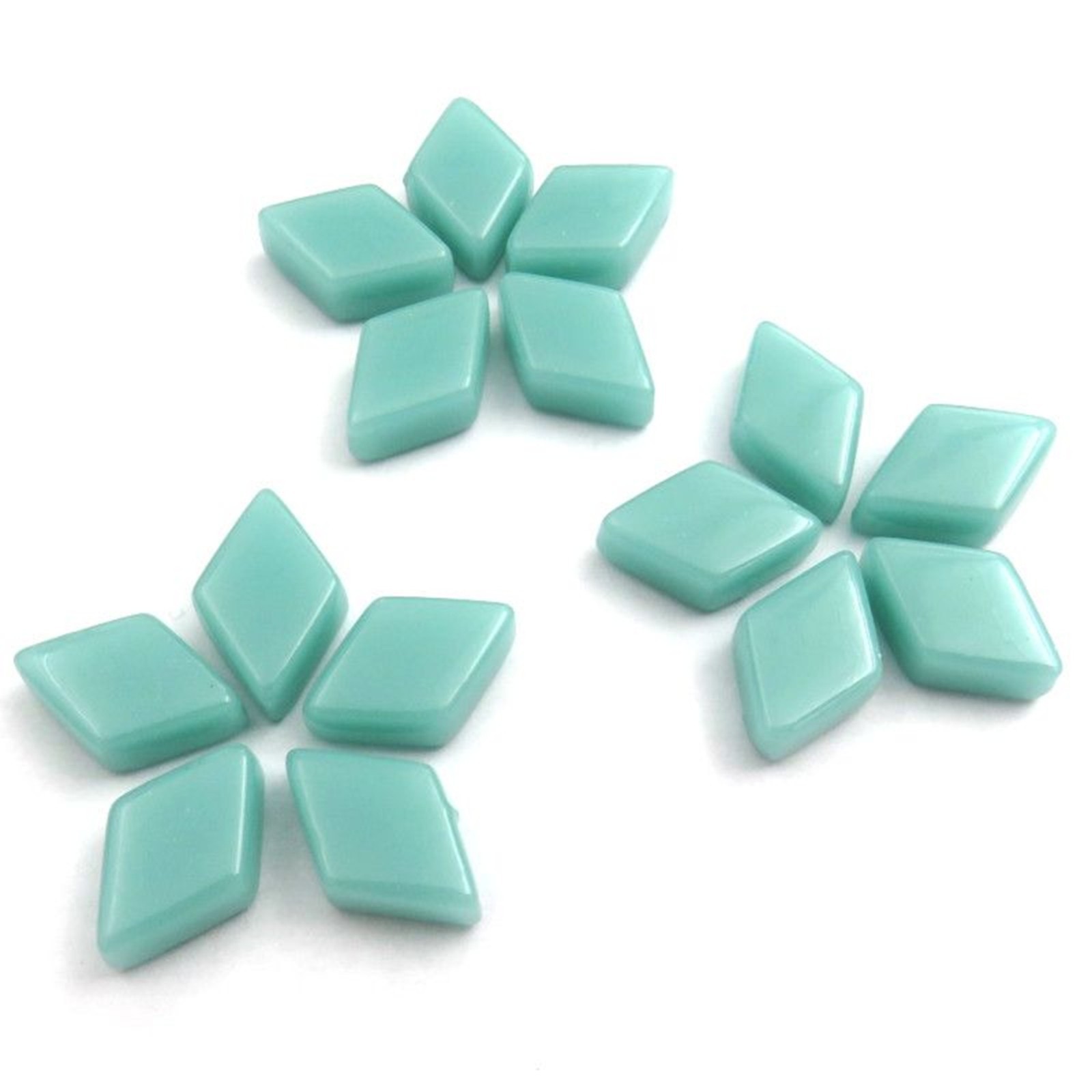25 tiles – Pale Teal Diamond Shaped Glass Mosaic Tile Pieces – 12 MM X 19 MM