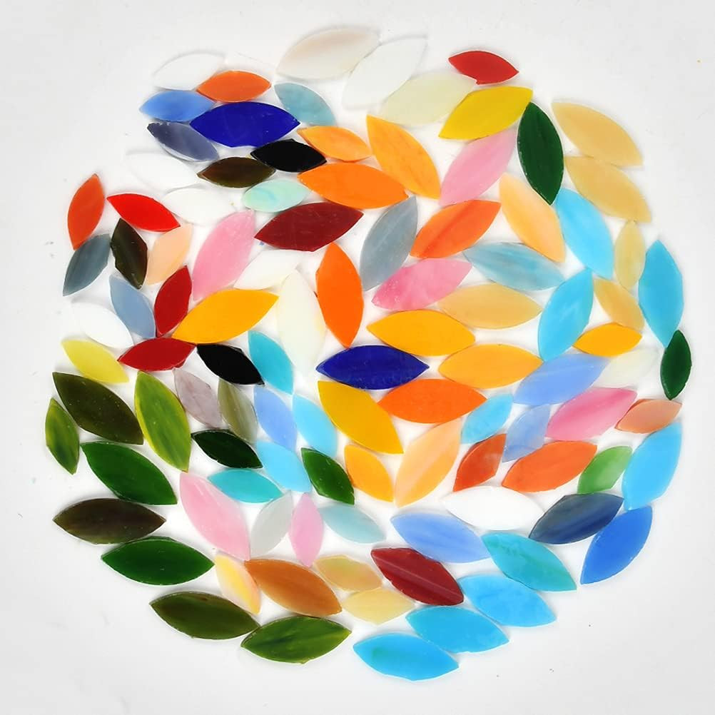 O 100Pcs Mosaic Tiles, Mixed Color Mosaic Glass Pieces with Organizing Container