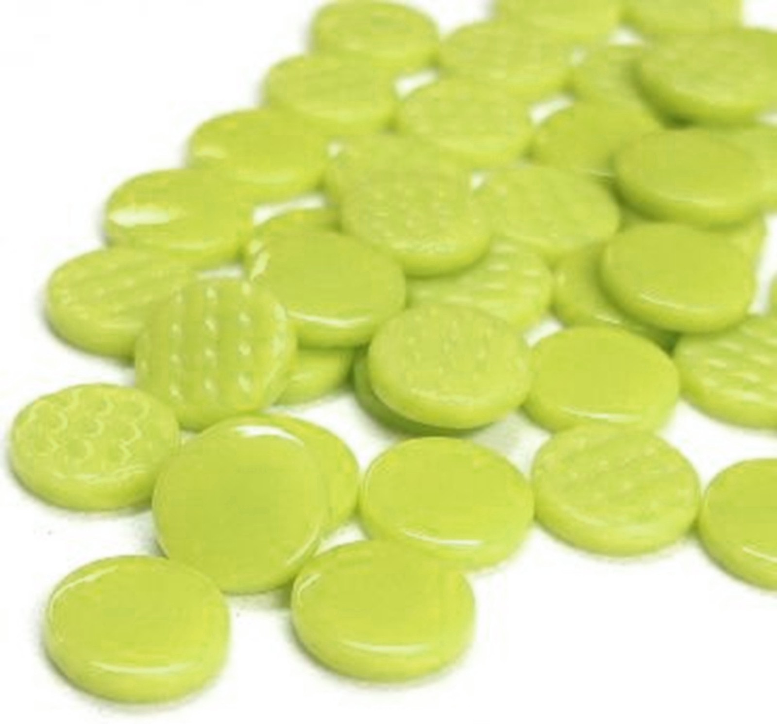 Lime Green 25 tiles 18 mm Recycled Glossy Round Glass Mosaic Tile Pieces – 4 mm