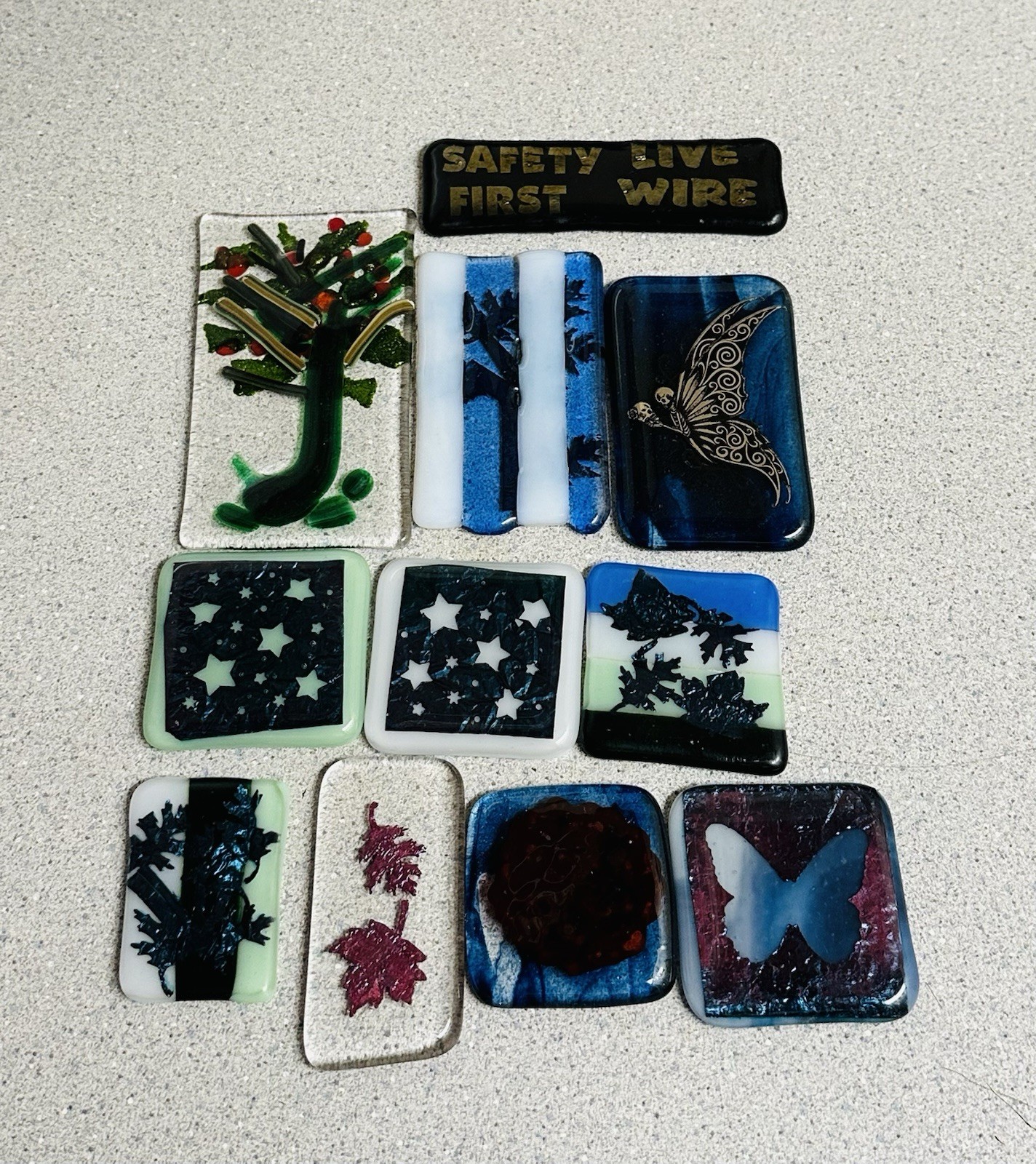 Fused Glass Cabochon Lot Multicolor Dichroic Squares Mixed Shapes 11 Pcs